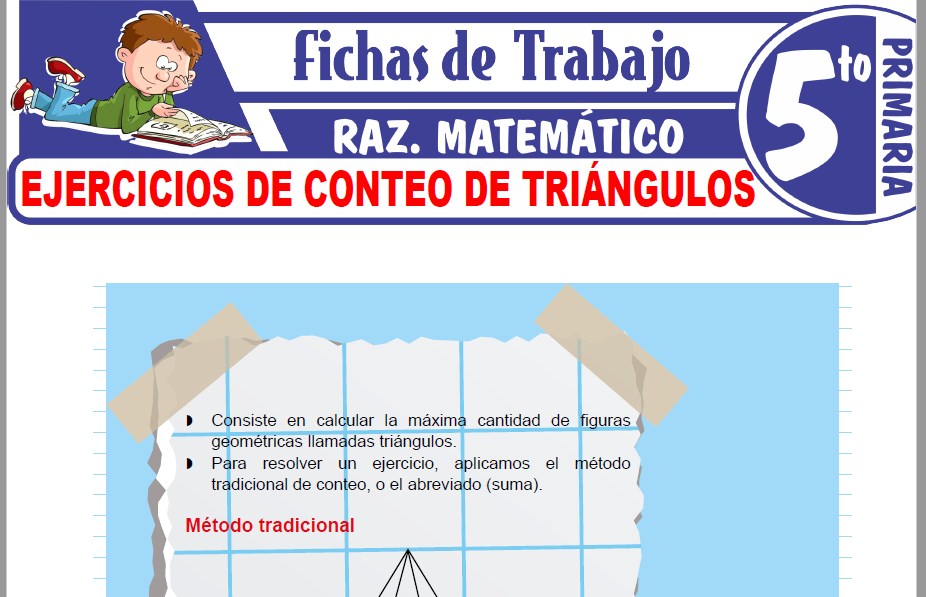 Modelos de la Ficha de Ejercicios de conteo de triángulos para Quinto de Primaria