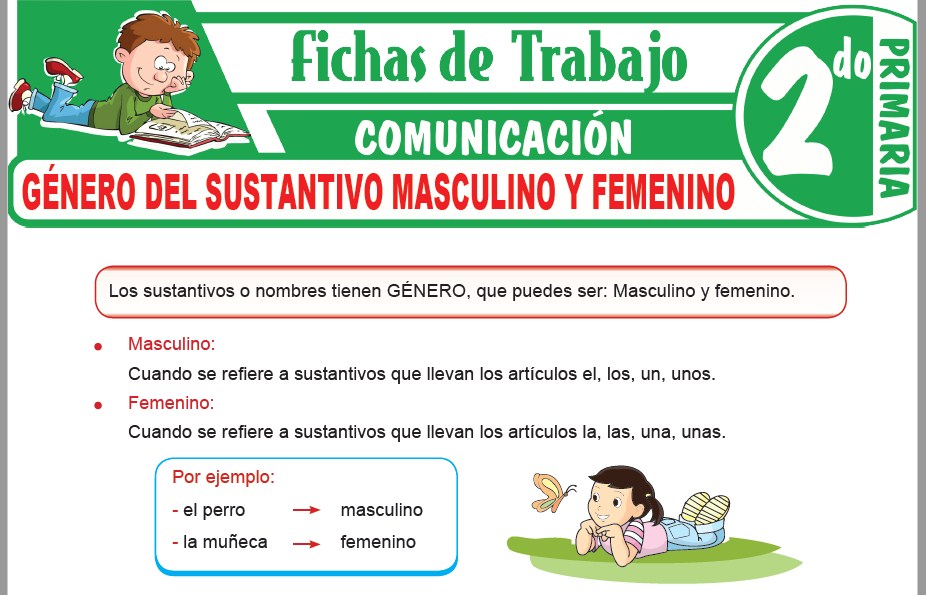 Modelos de la Ficha de Género del sustantivo masculino y femenino para Segundo de Primaria