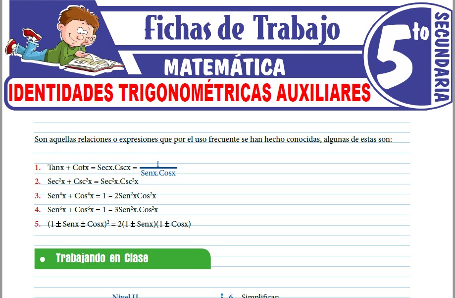 Identidades Trigonométricas Auxiliares Para Quinto De Secundaria – Fichas