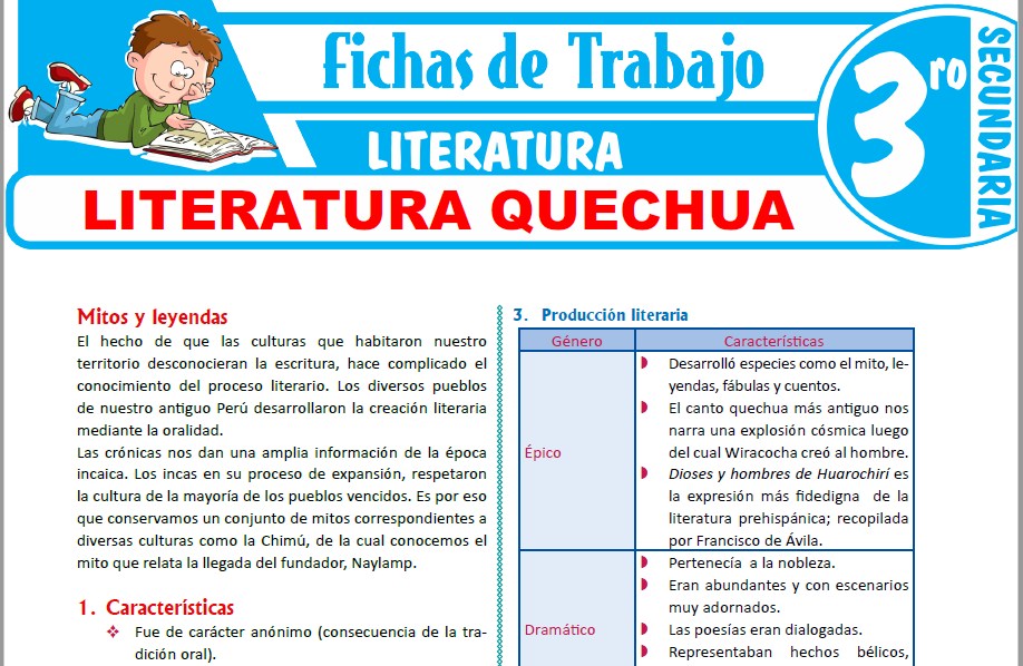 Modelos de la Ficha de Literatura quechua para Tercero de Secundaria