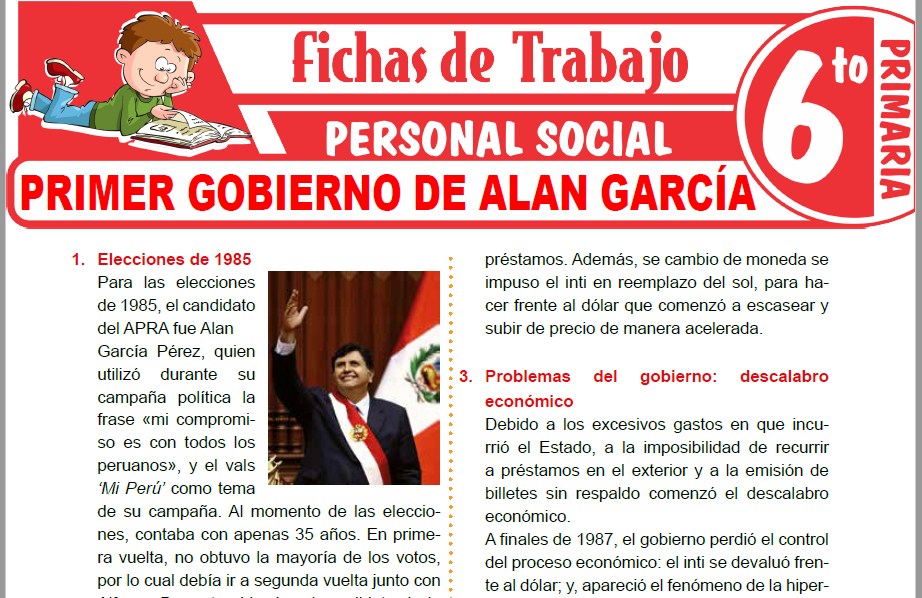 Modelos de la Ficha de Primer gobierno de Alan García para Sexto de Primaria