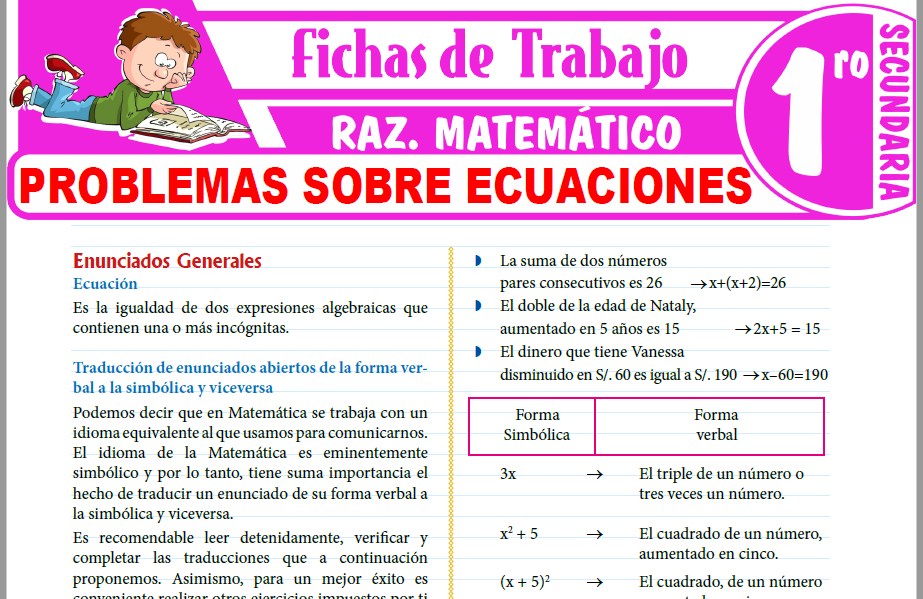 Problemas Sobre Ecuaciones Para Primero De Secundaria – Fichas