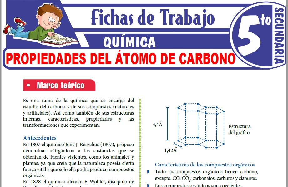 Modelos de la Ficha de Propiedades del átomo de carbono para Quinto de Secundaria
