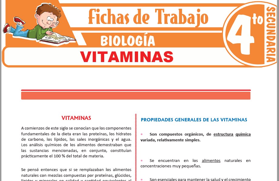 Modelos de la Ficha de Vitaminas para Cuarto de Secundaria